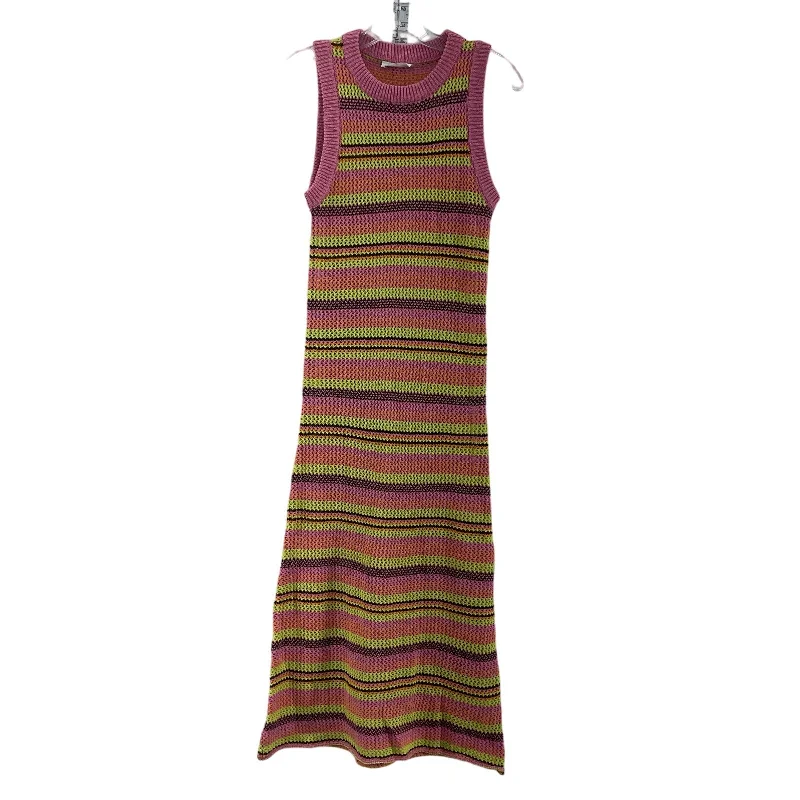 Vestique Pink Green Striped Long Knit Sweater Maxi Dress Wool Blend Womens S Maxi Skirt Glam