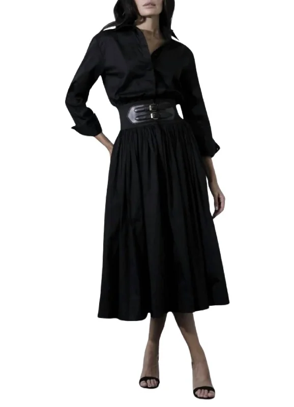 Briar Midi Dress In Black Cotton Midi Skirt