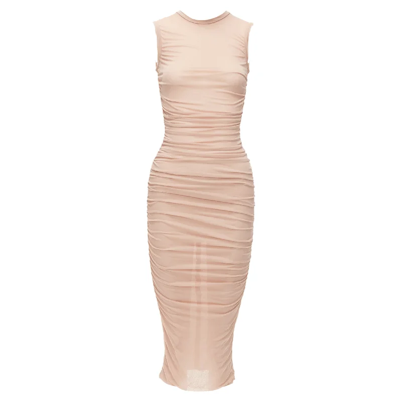 Dolce Gabbana Sheer Ruched Body Midi Dress Casual Midi Outfit