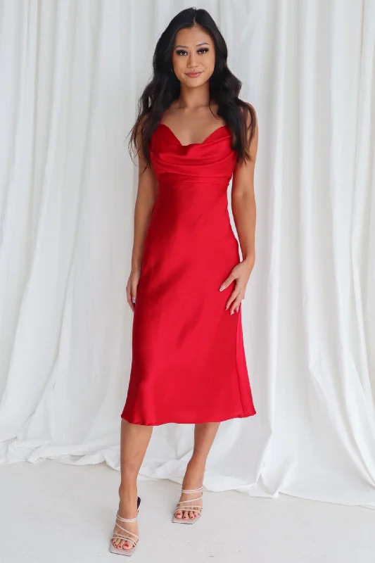 Presley Midi Dress - Red Midi Skirt Blouse