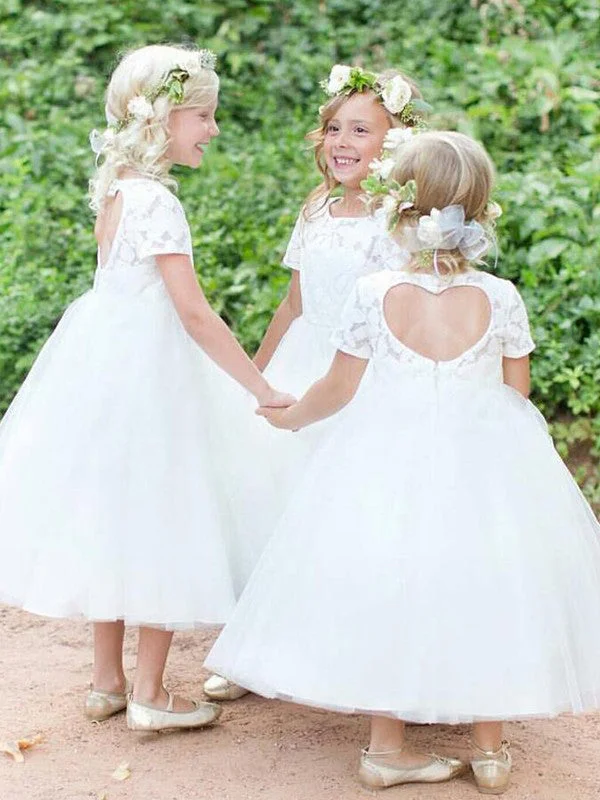 Adorable A-Line White Lace Long Flower Girl Dress Lace Dress Fashion