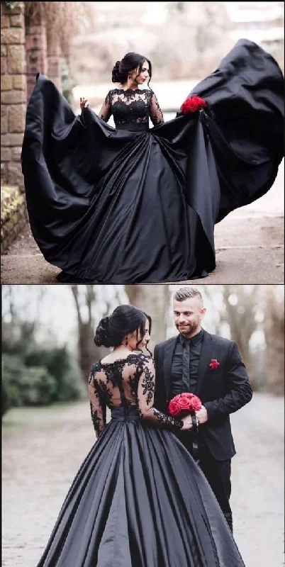 Black Long Sleeves Lace Elegant Modest Prom Dress, A-Line Ball Gown Prom Dresses  S6073 Elegant Lace Gown