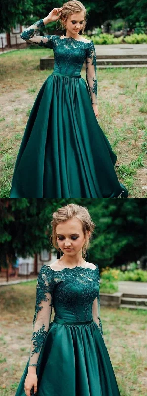 Gorgeous Prom Dress,Dark Green Prom Dress,Long Sleeves Prom Dress,Lace Prom Dress S9362 Lace Dress Vibe