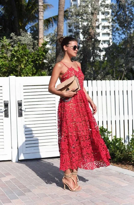 Sexy Prom Dress,Red Prom Dress,Lace Prom Dress,Spaghetti Prom Dress S9183 Tiered Lace Dress