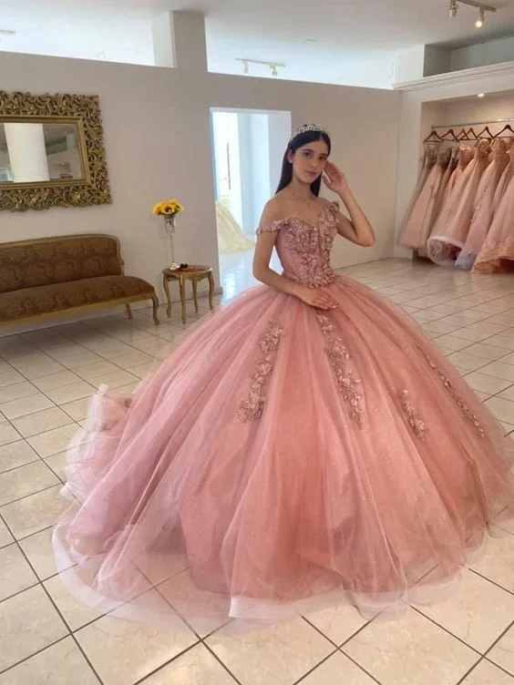 Sweet 16 Pink Quinceanera Dresses With Lace Applique Off Shoulder Ball Gown Y469 Lace Dress Elegance