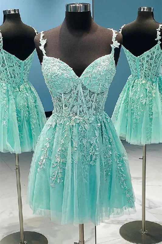 V Neck Mint Green Lace Homecoming Dress Y204 Elegant Lace Design